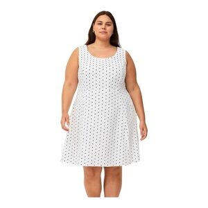 Ellos White Polka Dot Dress Plus Size 32 Sleeveless Skater A-Line Cotton Lined